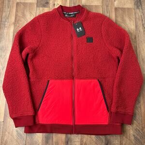 Under Armour Sherpa Bomber Jacket Men's Medium Red Fleece Full Zip NWT 6822